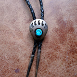 Vintage Sterling Turquoise Bear Paw Bolo Tie