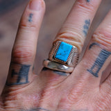 Vintage Sterling Turquoise Stamped Band Ring 9