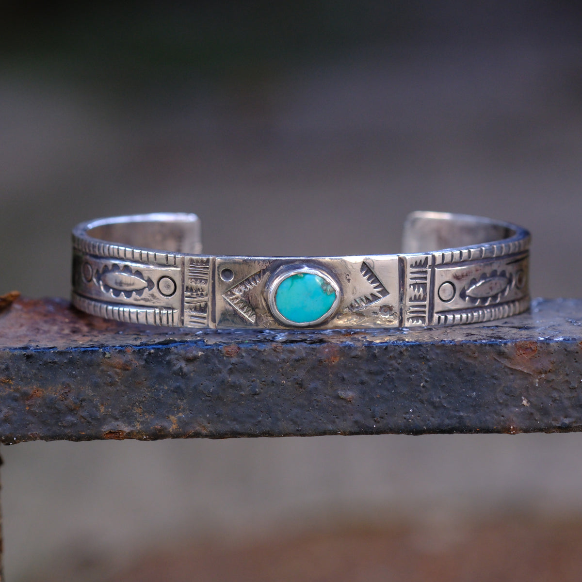 Sterling Silver American Turquoise Stamped Cuff Bracelet