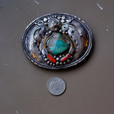 Vintage Sterling Turquoise and Coral Bear Claw Belt Buckle