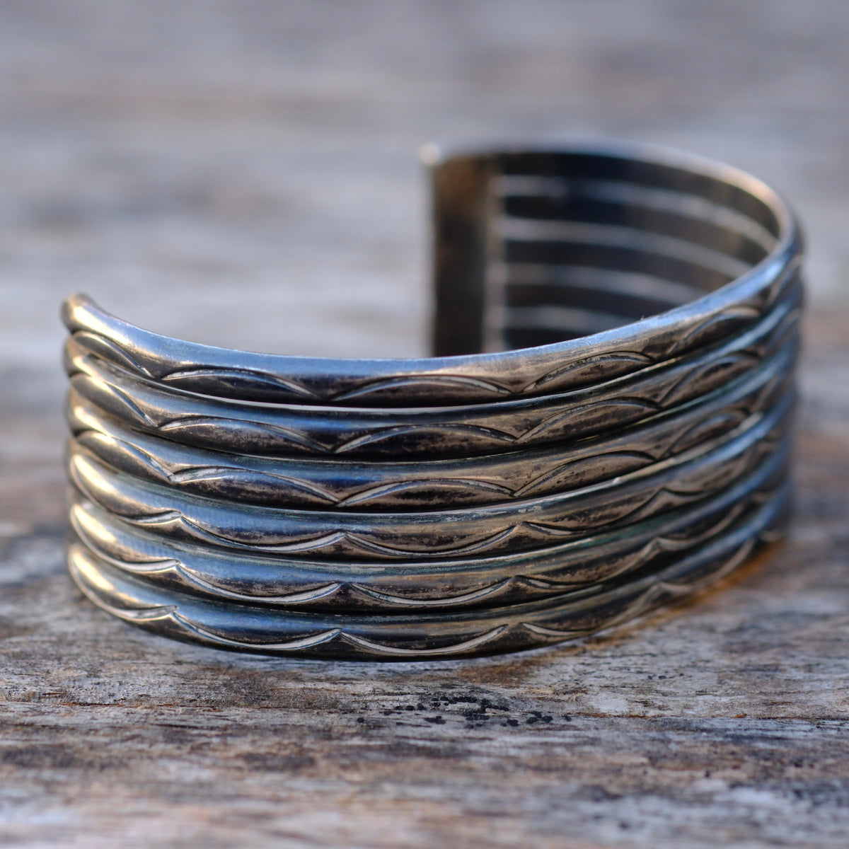 Vintage Sterling Silver Stamped Row Cuff Bracelet