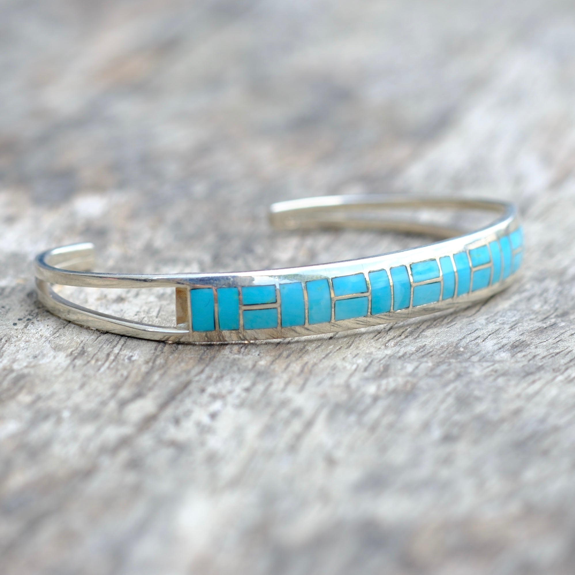 Vintage Sterling Silver Turquoise Inlay Cuff Bracelet