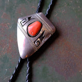 Vintage Sterling Silver Coral Bolo Tie