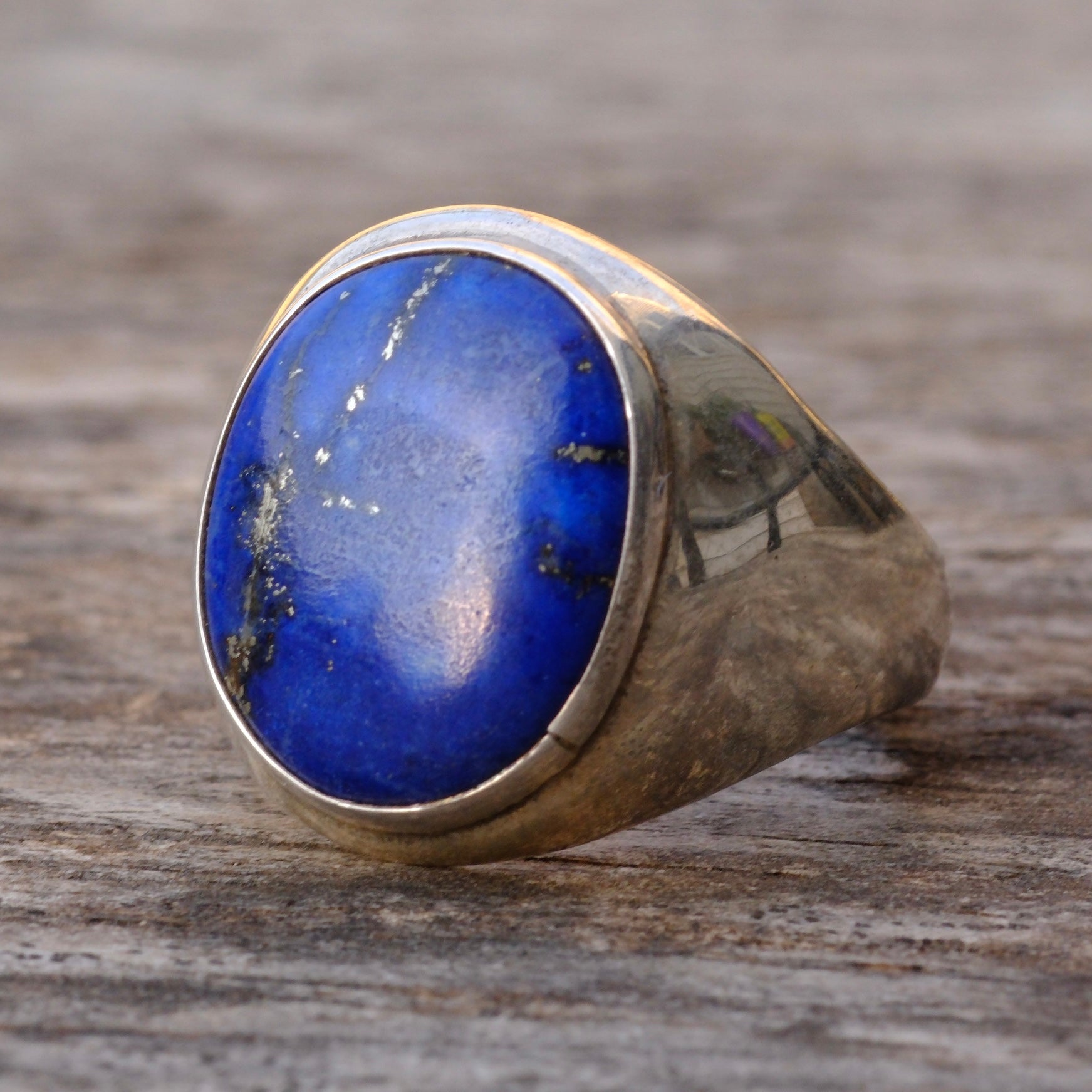 Vintage Sterling Lapis Signet Ring 9.75