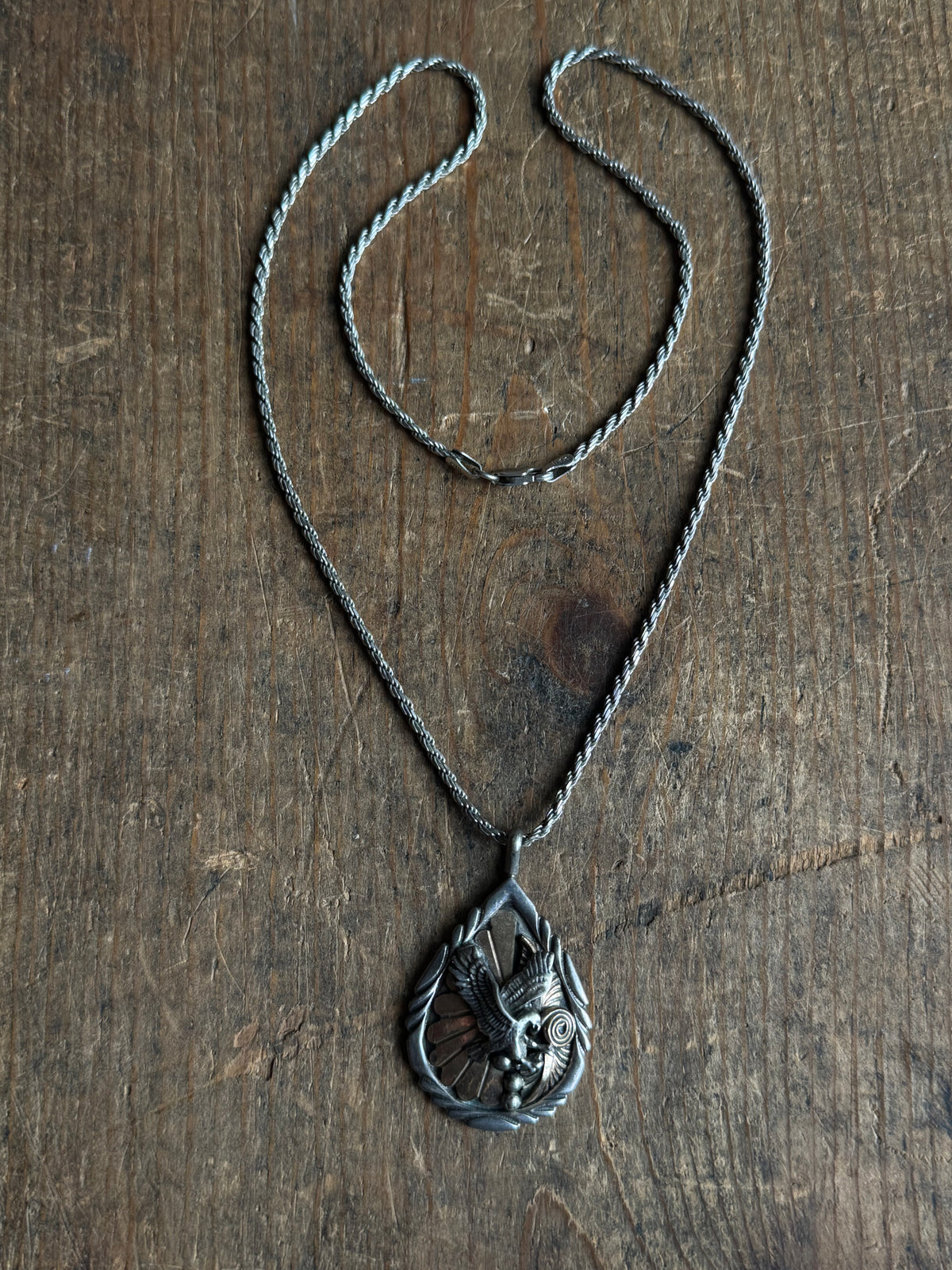 Vintage Sterling Silver & Brass Eagle Necklace