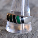 Vintage Sterling Malachite and Onyx Inlay Band 12.5