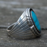Vintage Sterling Turquoise Ribbed Band Ring 9
