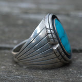 Vintage Sterling Turquoise Ribbed Band Ring 9