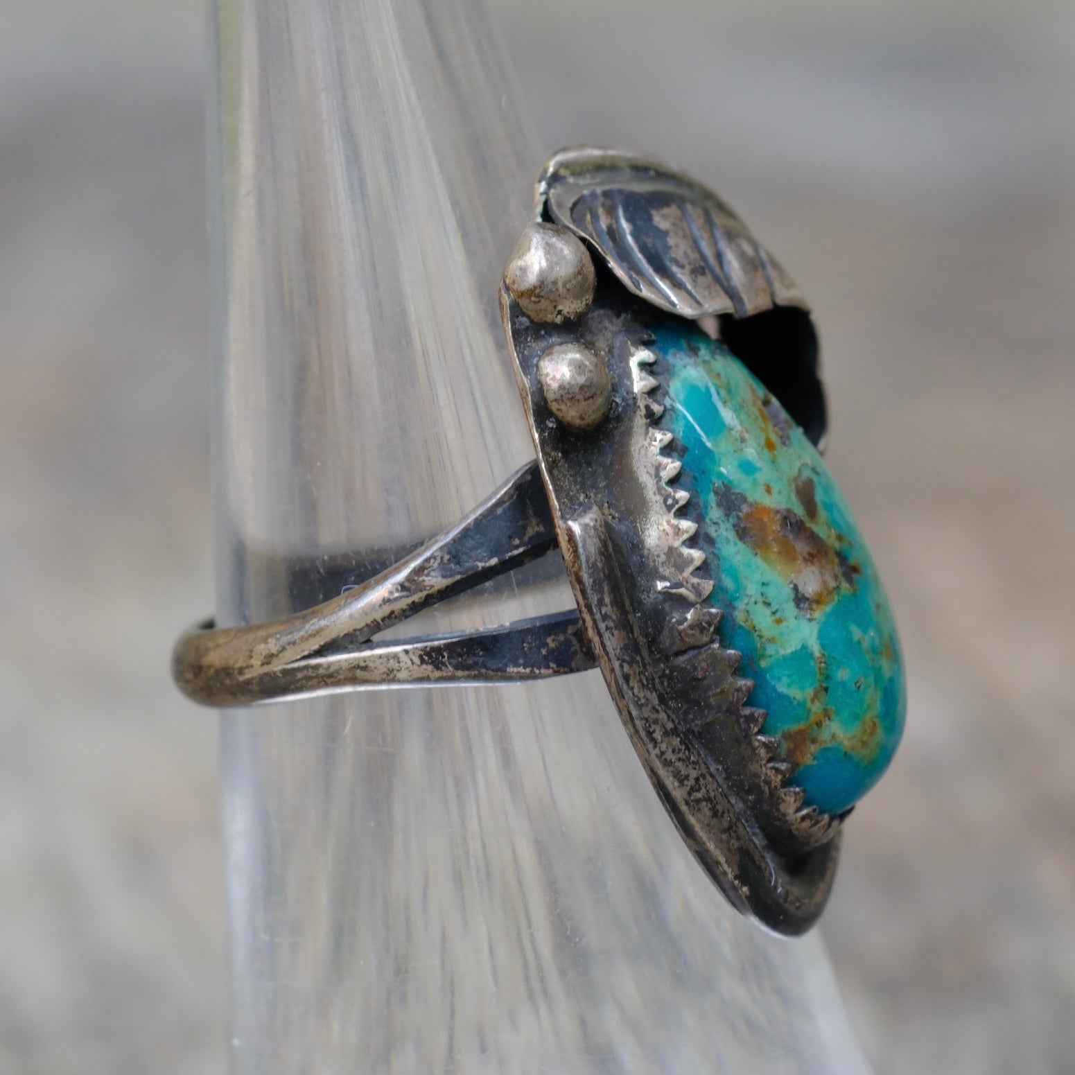 Vintage Sterling Turquoise Feather Ring 5.25