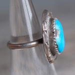 Vintage Sterling Turquoise Roper Ring 4.75