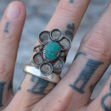 Vintage Sterling Turquoise Floral Ring 7.25