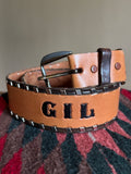 Vintage Hand Tooled Rockmount Ranch Brown Leather ‘GIL’ Studded Belt