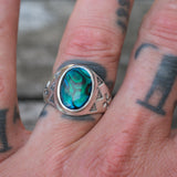 1980's Vintage Sterling Abalone Stamped Arrows Ring
