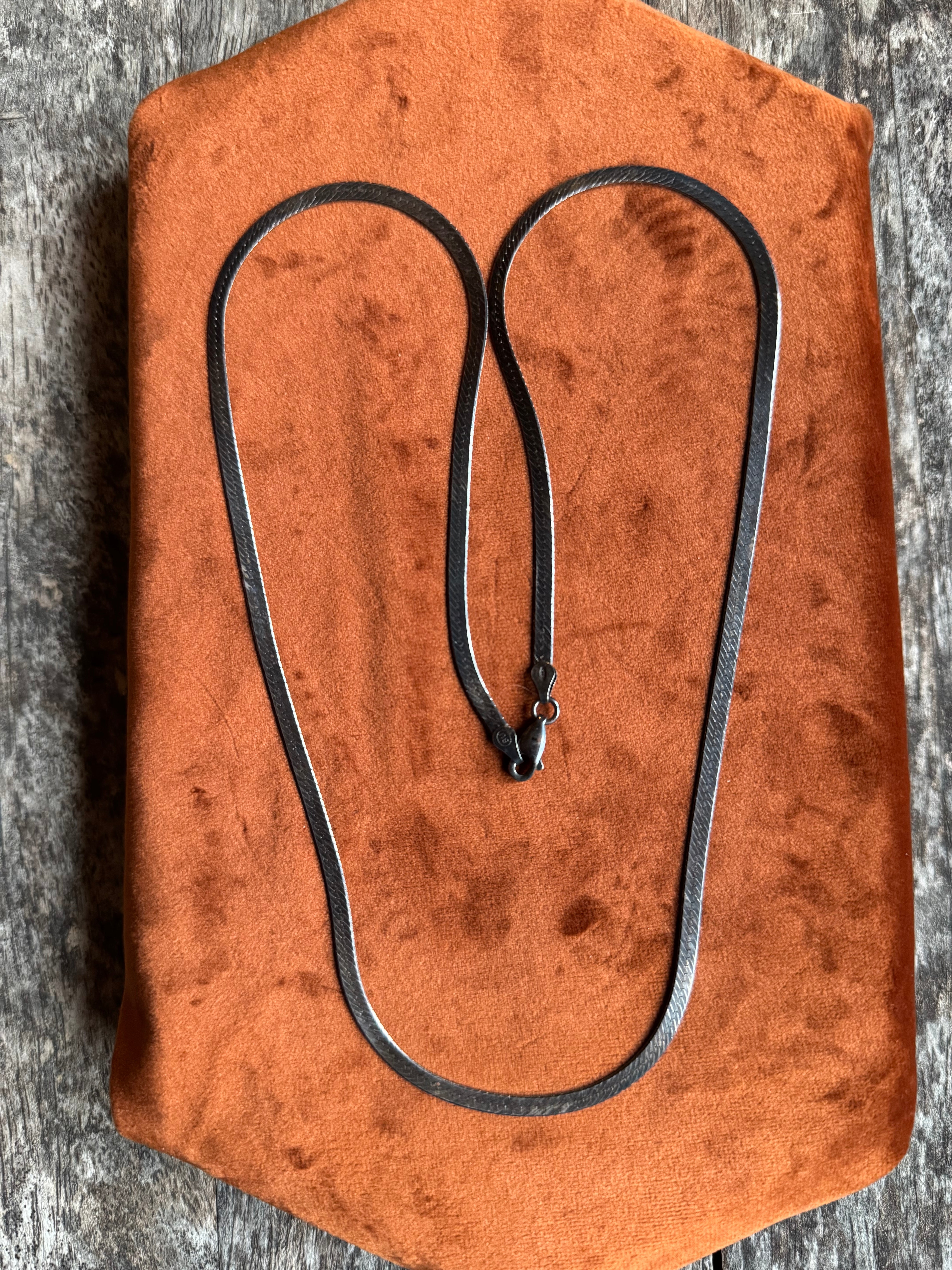 Vintage Sterling Silver 24” Patinaed Herringbone Chain