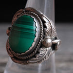 Vintage Sterling Malachite Feather Ring 9.5