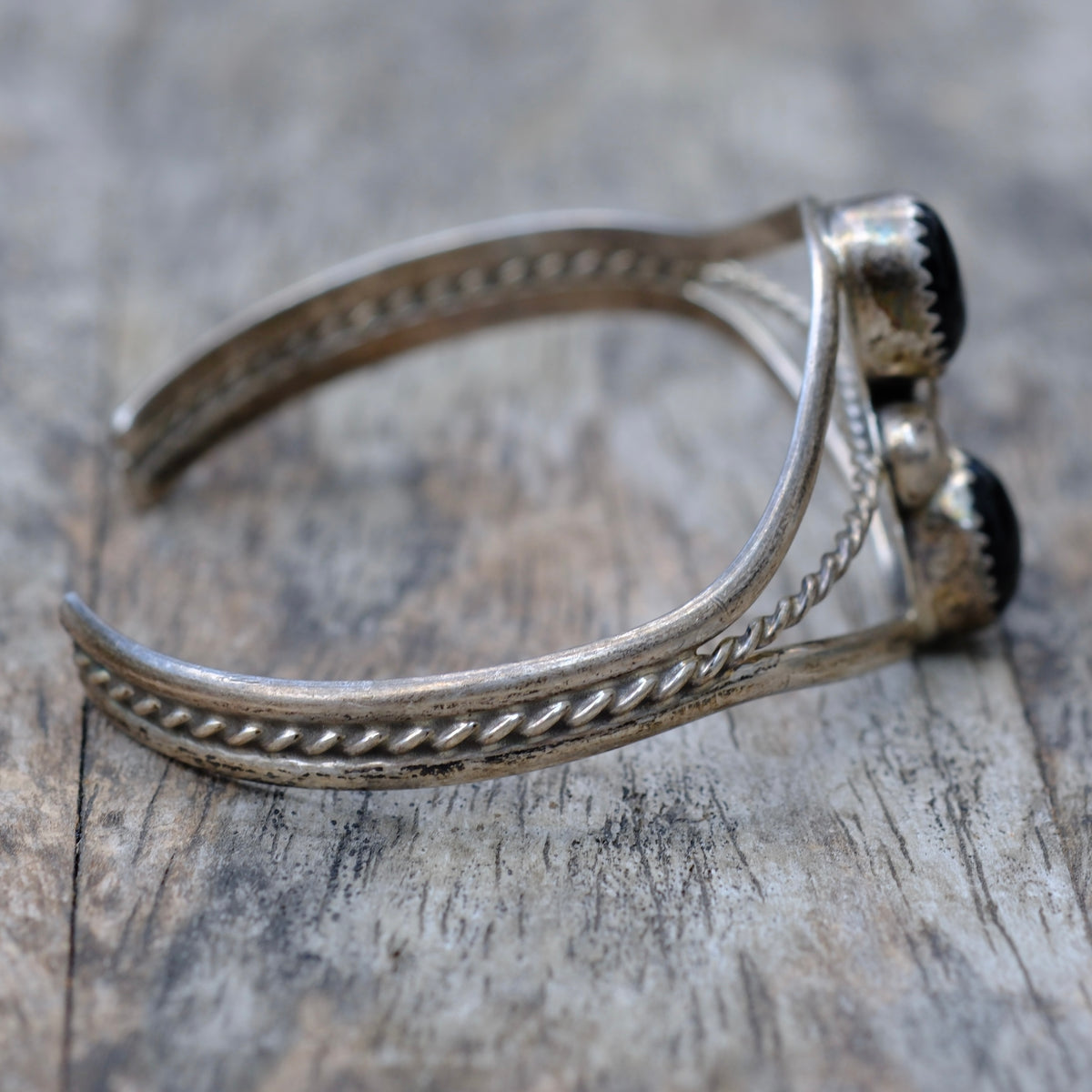 Vintage Sterling 2-Stone Onyx Cuff Bracelet