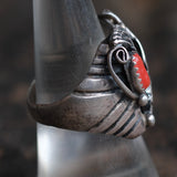 Vintage Sterling Turquoise and Coral Eagle Ring 8.5