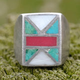 Vintage Sterling Zuni Inlay Ring 10.5