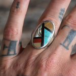 Vintage Sterling Zuni Inlay Ring 9.75