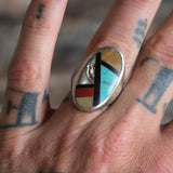 Vintage Sterling Zuni Inlay Ring 9.75