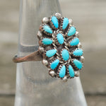 Vintage Sterling Turquoise Cluster Ring 6.25