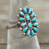 Vintage Sterling Turquoise Cluster Ring 6.25
