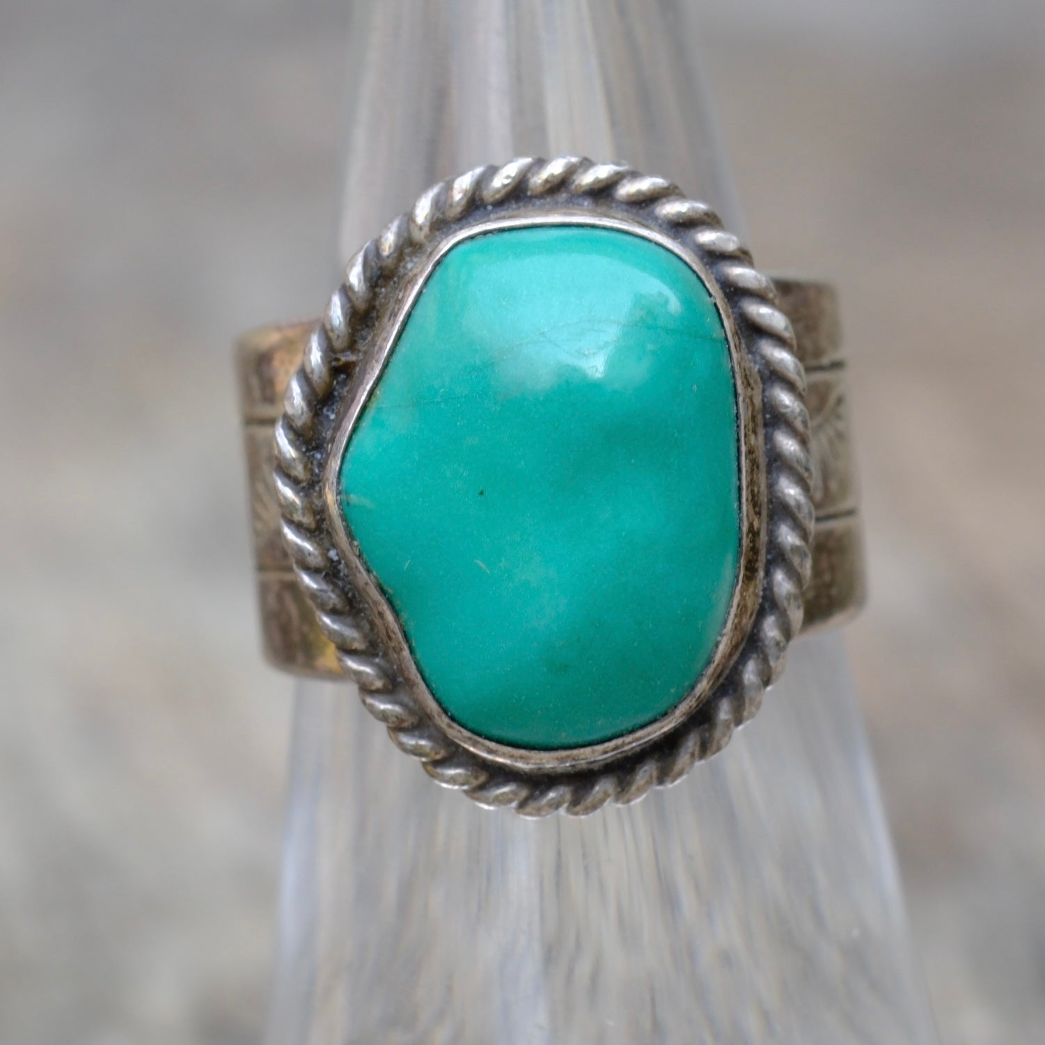Vintage Sterling Turquoise Stamped Band Ring 6