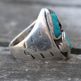 Vintage Sterling 2-Stone Turquoise Feather Ring 10