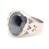 Vintage Sterling Hematite Stamped Arrows Ring 9.75