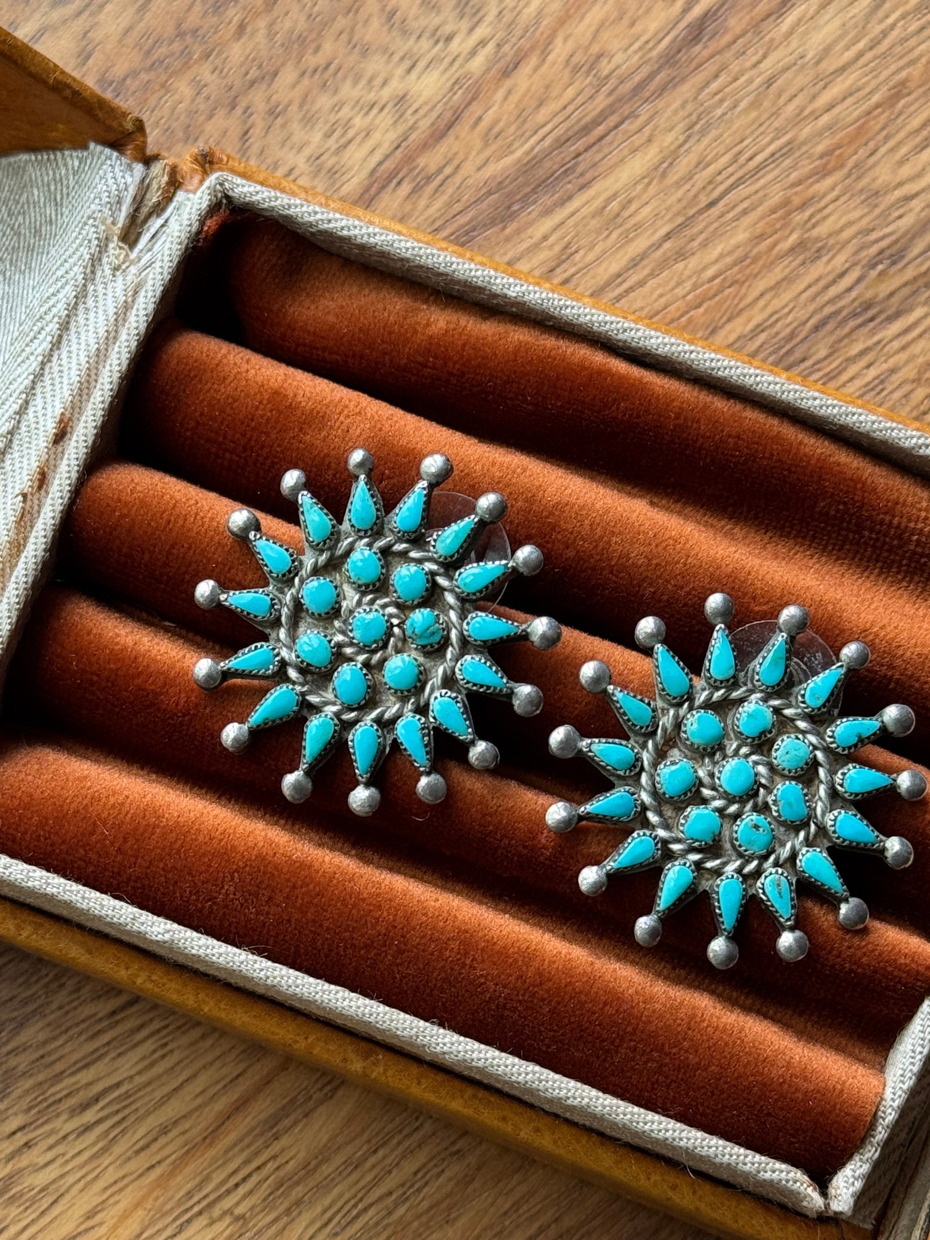 Vintage Sterling Silver Turquoise Cluster Earrings