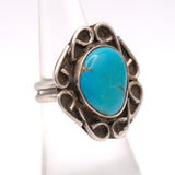 Vintage Sterling Turquoise Florette Ring 6.5
