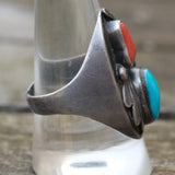 Vintage Sterling Turquoise and Coral Ring 10