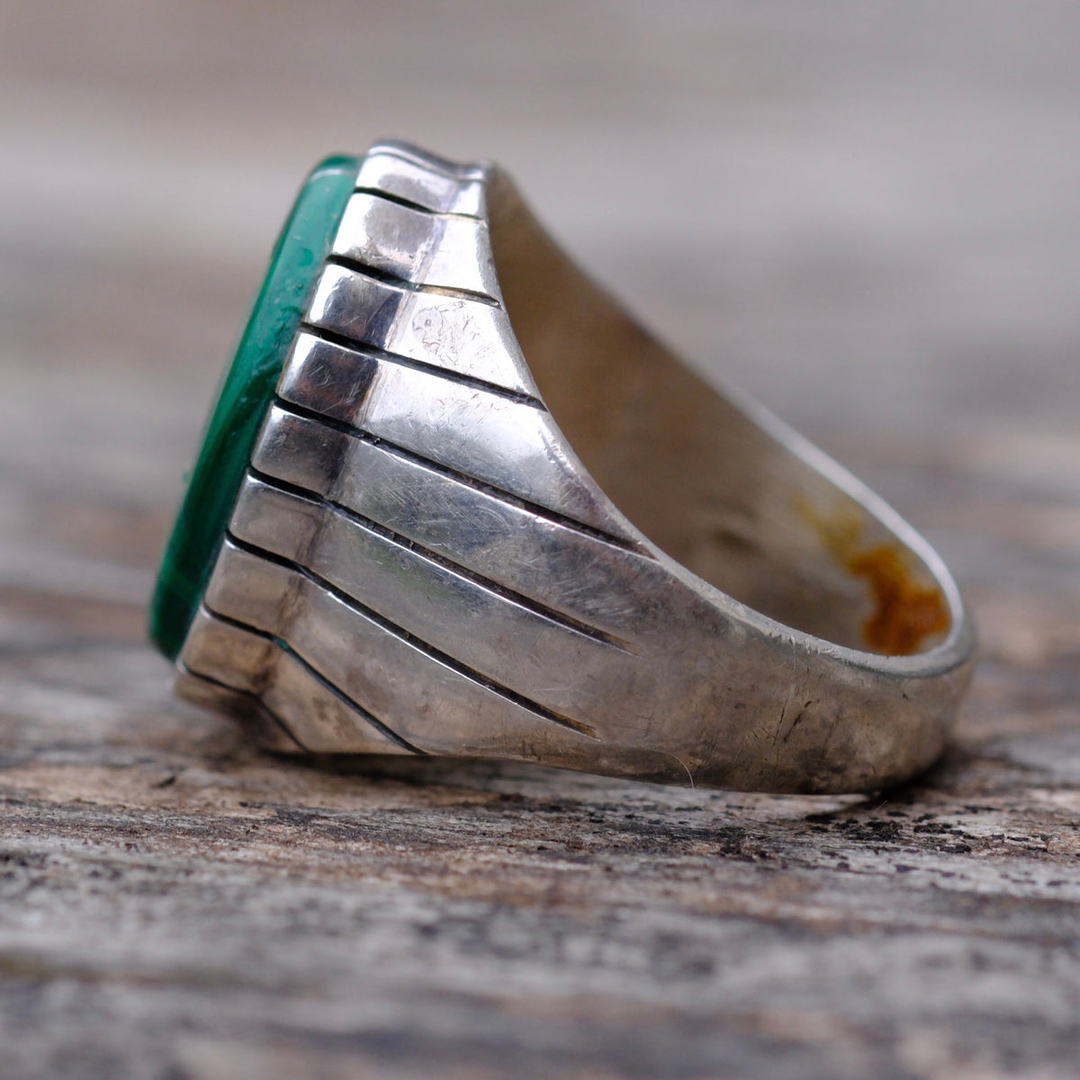 Vintage Sterling Malachite Inlay Ring 8.75
