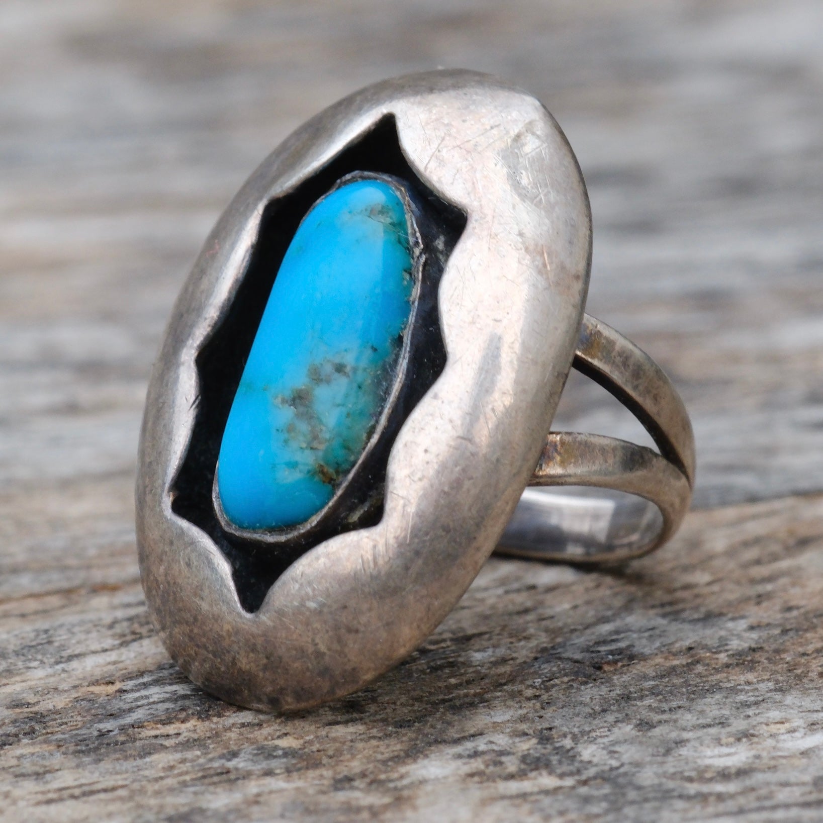 Vintage Sterling Turquoise Shadowbox Ring 4
