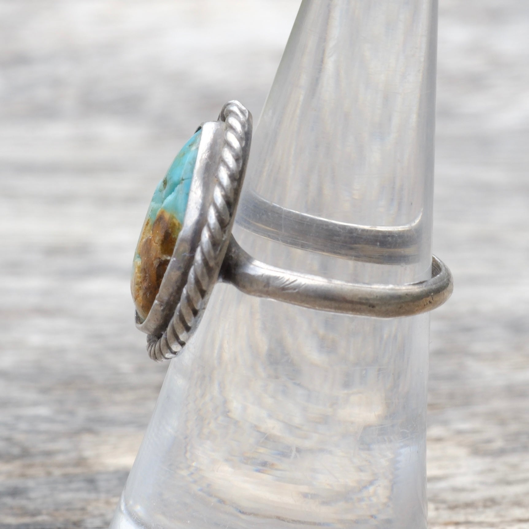 Vintage Sterling Turquoise Roper Ring 5.75