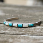 Vintage Sterling Turquoise and Mother Of Pearl Cuff