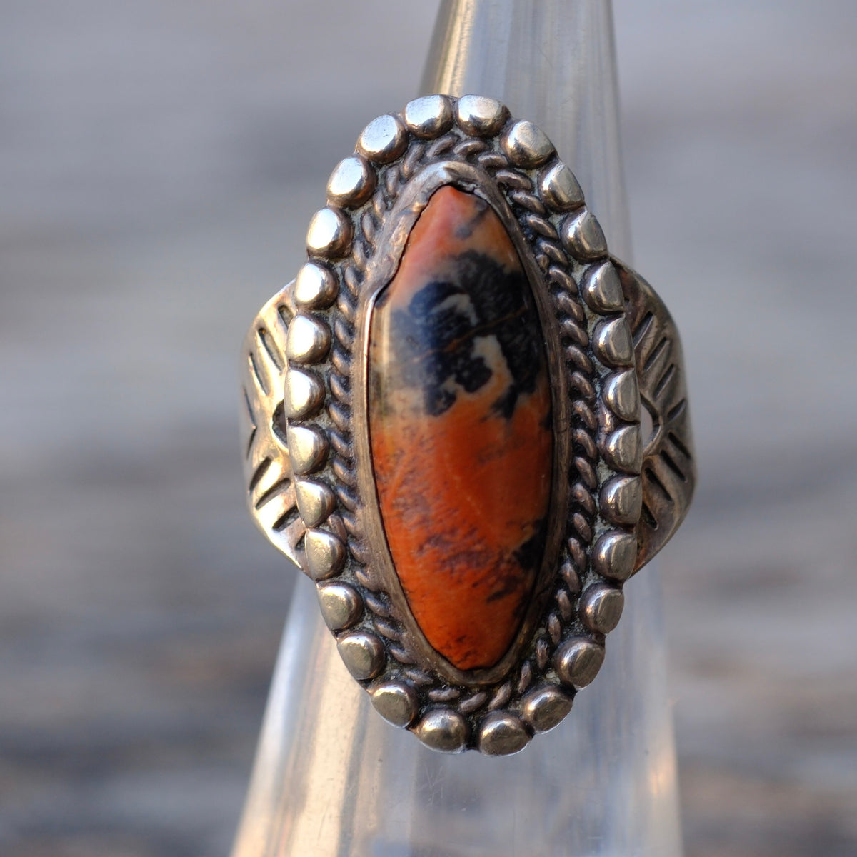 Vintage Sterling Petrified Wood Ring 6