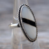 Vintage Sterling Onyx and Mother Of Pearl Inlay Ring 6