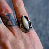 Vintage Sterling Mother Of Pearl Feather Ring 5.25