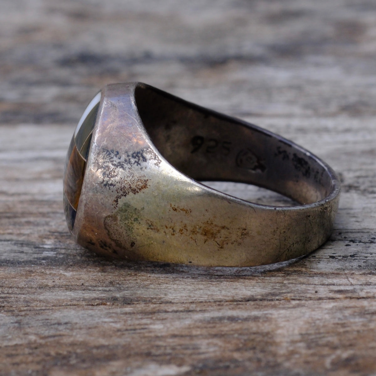 Vintage Sterling Multi Stone Inlay Ring 9.75
