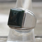 Vintage Sterling Dark Green Glass Signet Ring 8.5