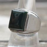 Vintage Sterling Dark Green Glass Signet Ring 8.5