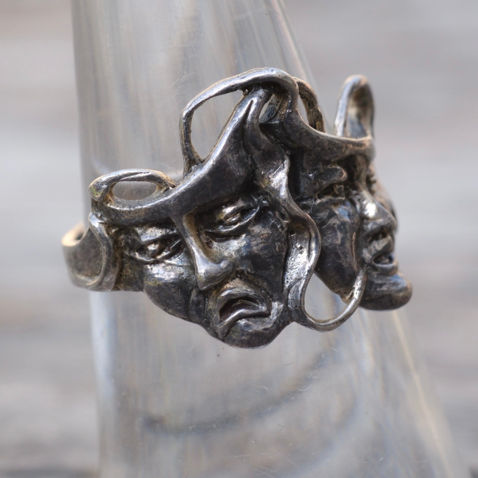 Vintage Sterling Comedy Tragedy Mask Ring 6