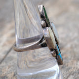 Vintage Sterling Turquoise and Mother Of Pearl Cluster Ring 8.75