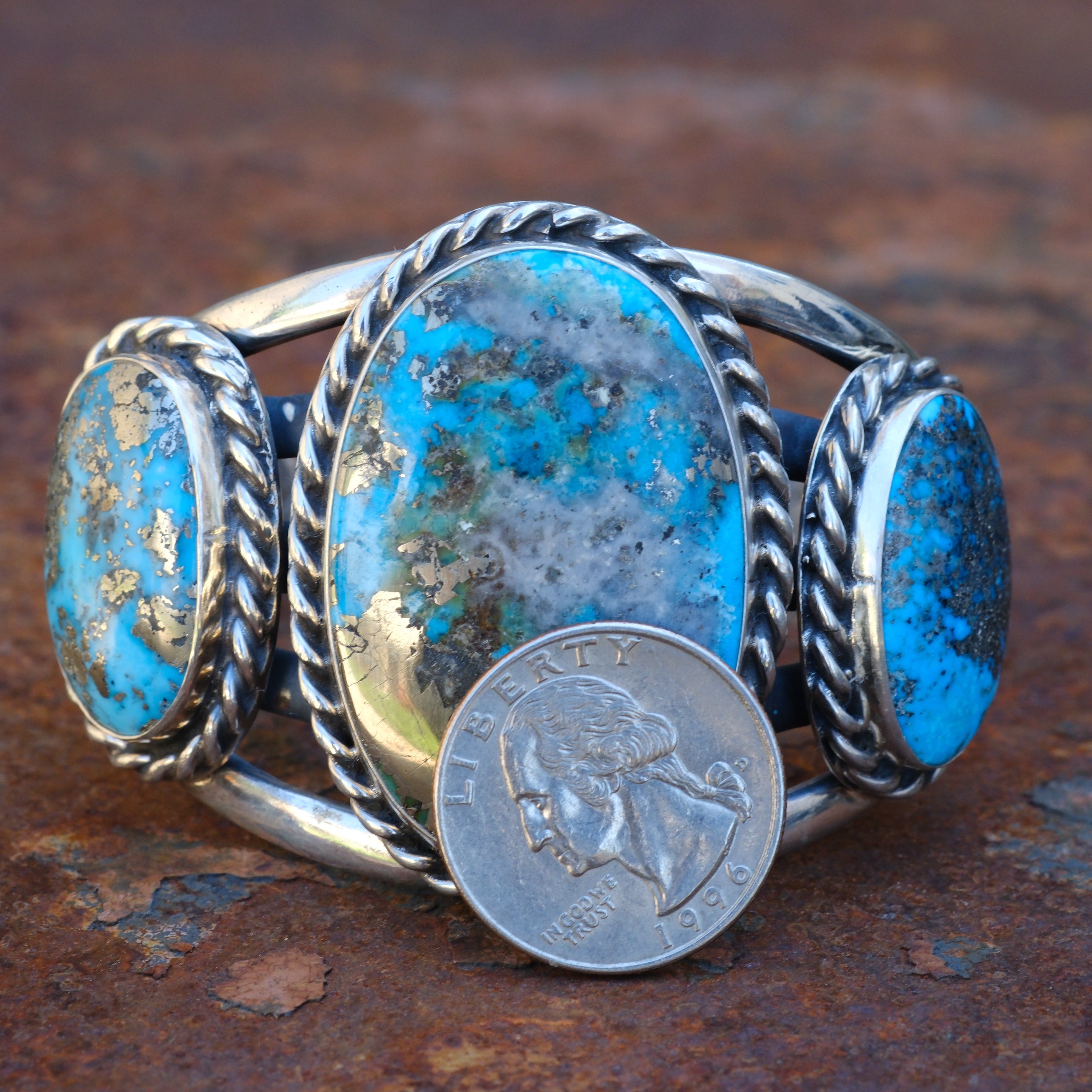Huge 3-Stone Turquoise Cuff Bracelet