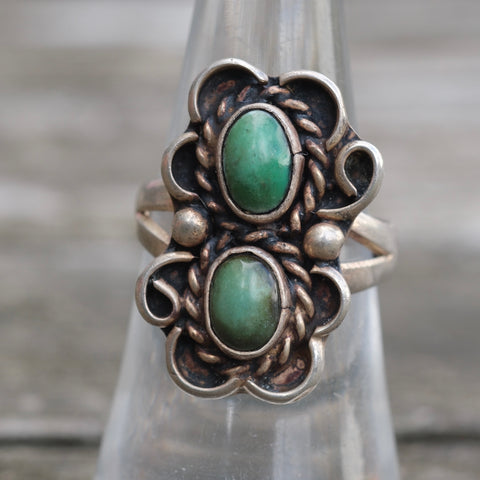 Vintage Sterling 2-Stone Turquoise Ring 7