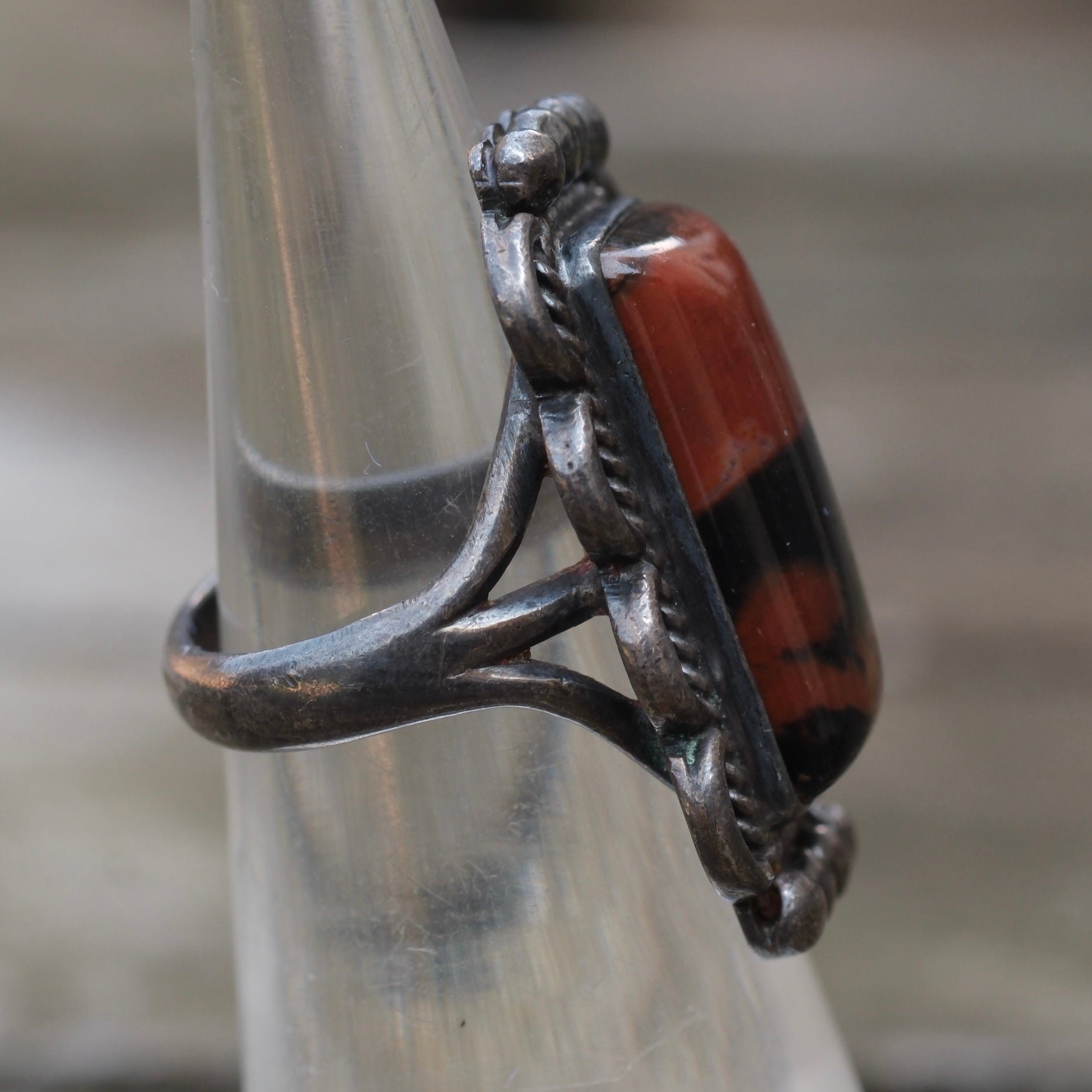 Vintage Sterling Petrified Wood Ring 3.75