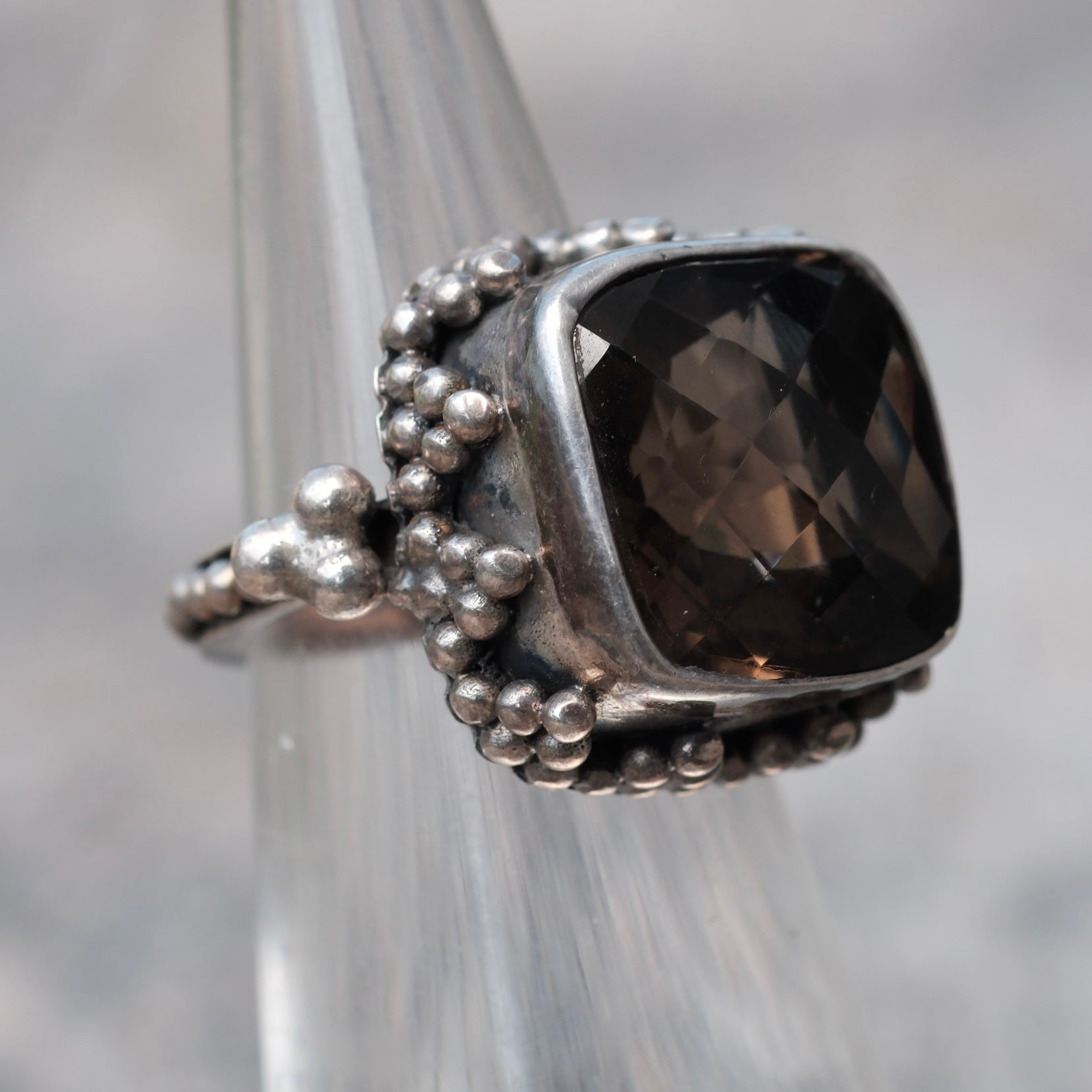 Vintage Sterling Smokey Quartz Ring 3.75