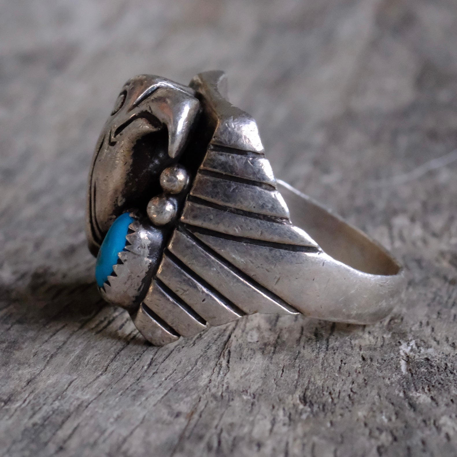 Vintage Sterling Turquoise Eagle Ring 9.5