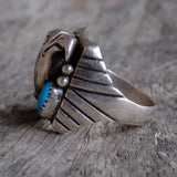 Vintage Sterling Turquoise Eagle Ring 9.5